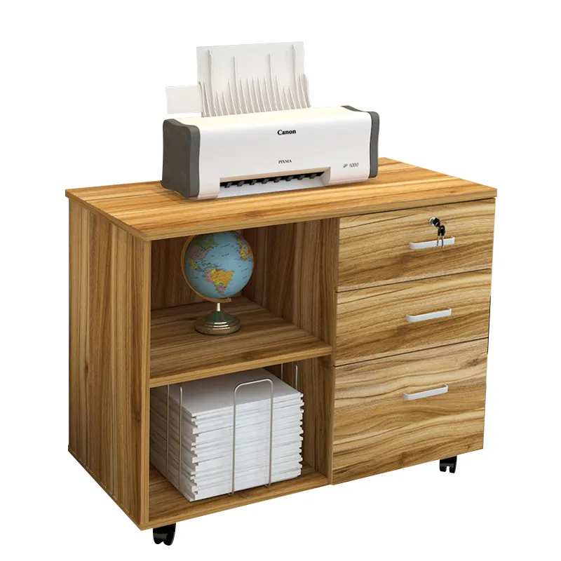 Home Office Furniture 2 Drawer Wooden Printer Stand Movable Files Storage Filing Cabinet With Lock Shelf Wheels