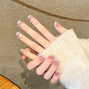 Venta al por mayor 10 piezas hechas a mano francés púrpura gato ojo prensa en las <span class=keywords><strong>uñas</strong></span> corto cuadrado redondo reutilizable personalizado <span class=keywords><strong>uñas</strong></span> artificiales OEM - Product Image 4