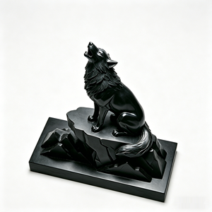 Lune hurlante, sommet azuré : sculpture abstraite de <span class=keywords><strong>loup</strong></span> noir au fini miroir. Cette sculpture a été sculptée et coulée par Bozhiyi. - Product Image 2