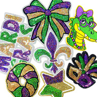 Patchs en tissu brodés de sequins, série Carnaval Petit Crocodile Étoile à cinq branches avec nœud, adhésifs, thermocollants, en stock