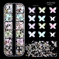 Décorations d'ongles Papillon Aurore 3D en résine, 12 compartiments, mélange de fragments et perles, accessoires pour ongles