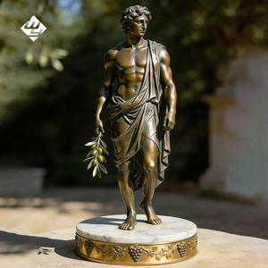 Sculpture de dieu masculin en bronze patiné antique avec base en marbre, branche d'olivier, décoration classique - Product Image 2