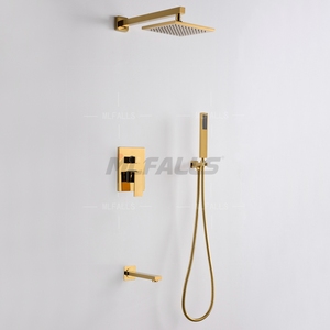 Oro Singola Maniglia a scomparsa Bagno <span class=keywords><strong>Doccia</strong></span> Rubinetto 8 Pollici <span class=keywords><strong>Soffione</strong></span> <span class=keywords><strong>Soffione</strong></span> Quadrato Bagno <span class=keywords><strong>Doccia</strong></span> Calda E Fredda Miscelatore Rubinetto Set - Product Image 2