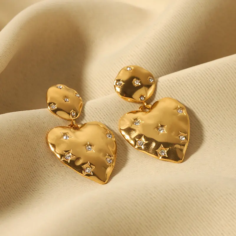 Colgante de corazón grande de acero inoxidable de moda y pendientes de cristal gran circón estrella brillante pendientes colgantes de oro chica mujer regalo