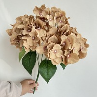 I5006 Promo Terbatas Bunga Hydrangea Buatan Berkualitas Tinggi Kelopak Besar 30 cm Bunga Hydrangea Lima Kepala Dengan Daun