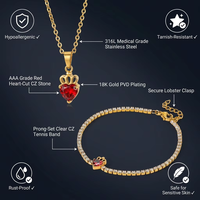 Ensemble de bijoux en acier inoxydable 316L plaqué or 18K avec couronne en forme de cœur et CZ rouge, collier, bracelet, bague, boucles d'oreilles, hypoallergénique, OEM, vente en gros