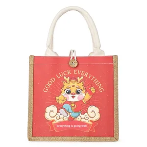 Sac fourre-tout <span class=keywords><strong>en</strong></span> <span class=keywords><strong>toile</strong></span> à motif de dessin animé, poignée <span class=keywords><strong>en</strong></span> corde, cadeau de centre commercial, édition artistique porte-bonheur du Nouvel An, rouge 32 - Product Image 5