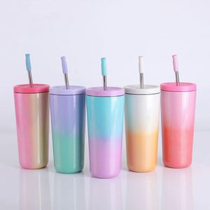 Vasos Térmicos Personalizados de Acero Inoxidable con Aislamiento al Vacío, Antiderrames, para Café, Mantienen la Bebida Fría, 24 oz, con Pintura Arcoíris y Tapa de Plástico con Pajita - Product Image 2