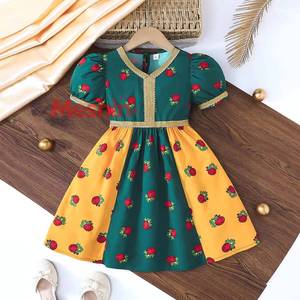 MS Elegant Girls New Gold <b>Lace</b> <b>Collar</b> Floral Pattern Princess Dress Summer Ethnic Style Dresses - Product Image 1