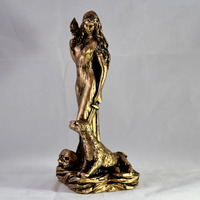 Statue Hécate en résine faite à la main Déesse grecque de la magie avec torche et chien Sculpture en bronze