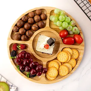 Custom Bamboo 5 Compartments Food Tray Dessert Fruit Veggie Wooden Serving Tray Snack Dessert Serving Platter Dishes