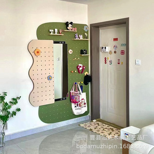 Wooden Pegboard Sliding <b>Mirror</b> Full Length Wall Mounted <b>Storage</b> Rack For Bedroom Decoration - Product Image 5