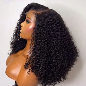 Mật độ cao siêu đôi rút ngắn xoăn <span class=keywords><strong>Bob</strong></span> 4x4 đóng cửa tóc giả nguyên Trinh Remy tóc con người màu sắc tự nhiên 13x4 pissy xoăn tóc giả - Product Image 1