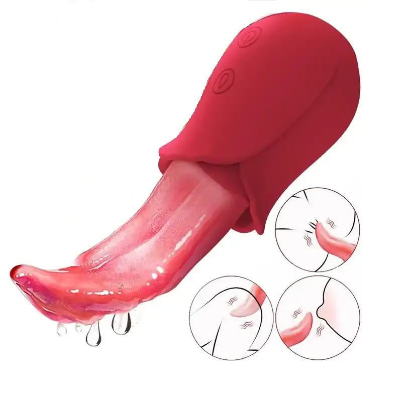 Vibrator mawar Kicking lidah realistis dengan Stimulator g-spot klitoris mainan seks pemijat puting untuk vagina wanita dan anal