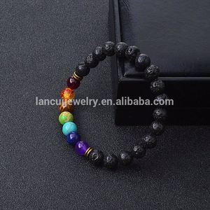 <span class=keywords><strong>Homme</strong></span> Noir Lave <span class=keywords><strong>Chakra</strong></span> Pierre Perles Bracelets - Product Image 2
