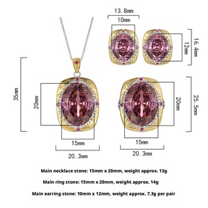 Fashion Eco-friendly Copper 15*20-10-12mm Purple Cubic Zirconia Gold Plated Premium Pendant <b>Earrings</b> <b>Set</b> Waterproof Jewelry <b>Set</b> - Product Image 2
