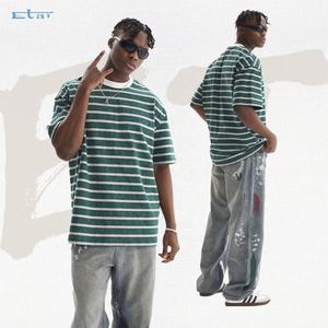 Verano Retro lavado al por mayor logotipo personalizado o-cuello camiseta en blanco Color empalme hombres camiseta a rayas - Product Image 4