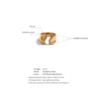 JINYOU 4419 Edelstahl Zirkon Verstellbarer Offener Ring Mode 18K Vergoldeter Breiter Ring für Damen Schmuck Exquisites Geschenk