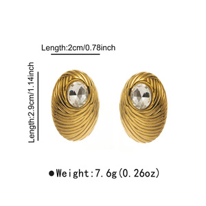 New Jewelry Style Retro Explosive Earrings Stainless Steel Plated 14K <strong>Gold</strong> Oval <strong>Bird</strong> <strong>Nest</strong> Fingerprint Oval Design Stud Earrings - Product Image 6