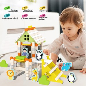 <span class=keywords><strong>Kit</strong></span> de construction éducatif en <span class=keywords><strong>bois</strong></span> avec plaque de base pour enfants, thème bâtiments modernes, échelle 1:48, grandes et petites briques - Product Image 1