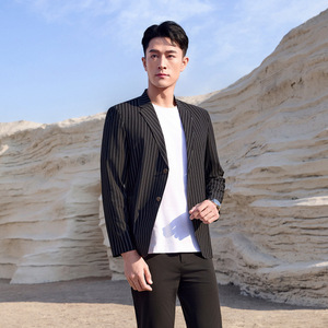 Men's Striped Business Suit <b>Jacket</b> Thin Slim Fit Breathable Spring <b>Summer</b> Work Wear - Product Image 4