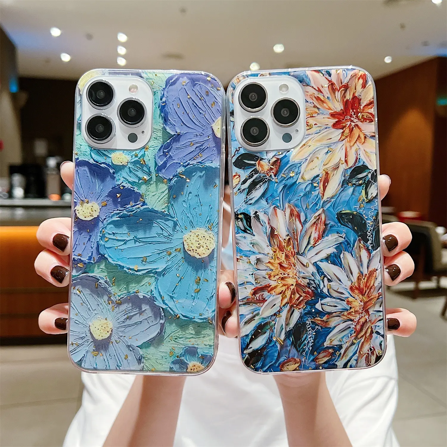 new arrival fashion oil painting flower phone case for iphone 12 13 pro max tpu case women girly bling phone case