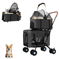 Poussette double pour chien en tissu Oxford écologique, pliable, pour petits et moyens animaux, avec paniers amovibles et 4 roues verrouillables pour une sécurité accrue