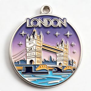 Medalla de Esmalte Duro del Puente de la Torre de Londres, Recuerdo Plateado Circular con Temática de Viajes, Artesanía de Aleación de Zinc - Product Image 1