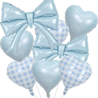 Ensemble de ballons en aluminium bleu ciel avec nœud et ballons en mylar à motif cœur écossais pour la décoration de fête de naissance, anniversaire de garçon ou révélation du sexe