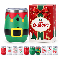 Vente en gros de gobelets à vin miniatures en acier inoxydable 304 à double paroi isolés sous vide, de forme ovale, avec couvercle, personnalisables, 12 oz, pour les fêtes de Noël
