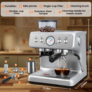 New Arrival Metal Professional Semi-Automatic <b>Portable</b> 20 Bar Commercial Espresso Machine with Grinder for Household & Hotel Use - Product Image 2
