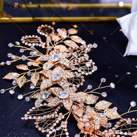 WHD-082 Keering Applique en cristal 3D ornée de feuilles florales, faite à la main, personnalisée, à coudre, pour robe de mariée, vente en gros