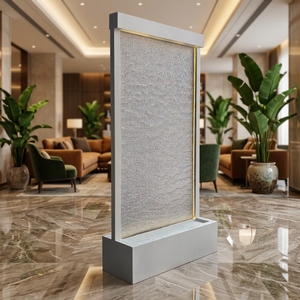 Modern Freestanding Rectangle Stainless Steel Mesh <b>Lighted</b> Waterfall Indoor Fountain Brushed Finish Home Decor - Product Image 1