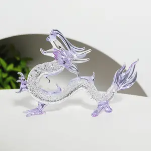 Crystal Purple Loong Figurine Glass Decoration Glass Dragon Figurines Collectible Crystal Glass Mythical Animal