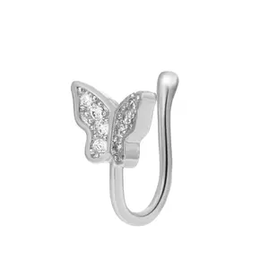 Nouveaux bijoux à la mode cerceau strass faux Septum nez Non Piercing U forme plaqué or Clip sur nez manchettes anneaux pour les femmes