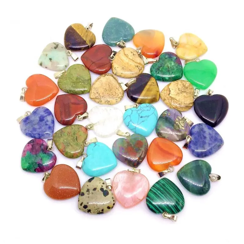 Nature Stone Beads Heart Puff Charm Pendants For DIY Making Jewelry Woman Girl Necklace Bracelet Gifts Decoration