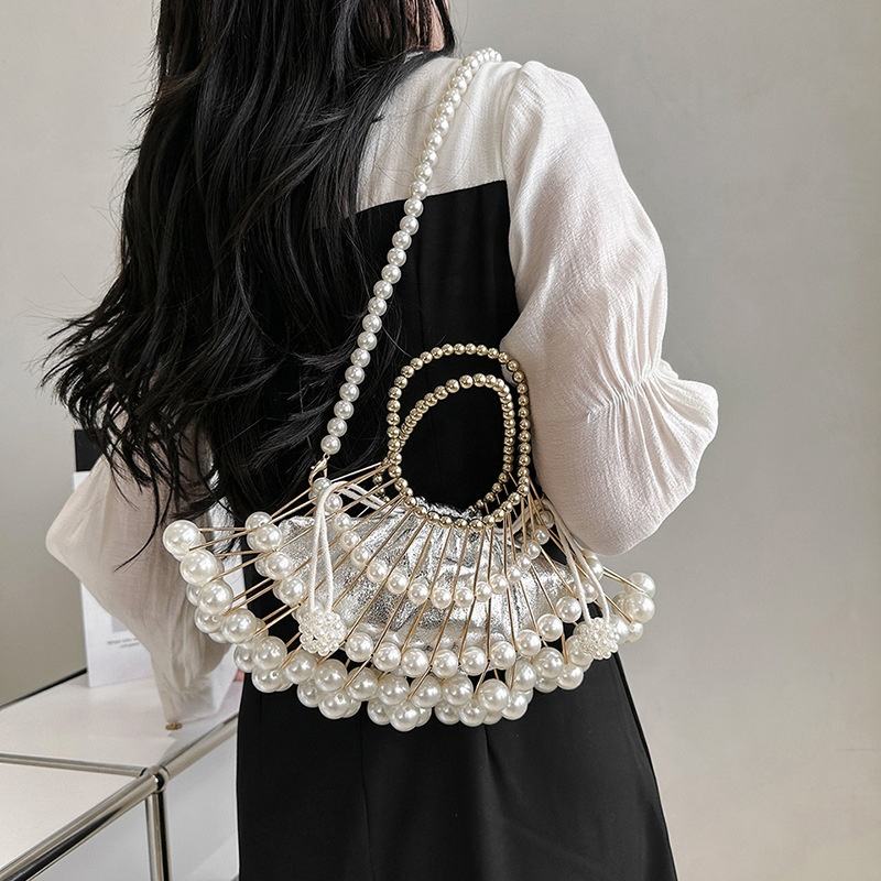 Pearl White Satin Purse with Pearl cross main image 1