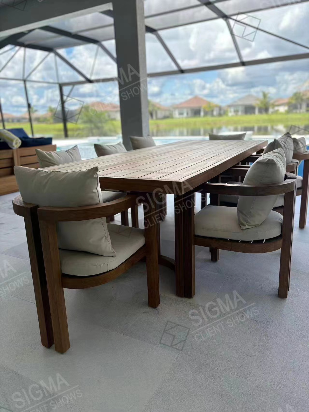Modern Patio Solid Wood Teak Garden Set Luxury Outdoor Sofa Set Dinning Table Set With Chairs