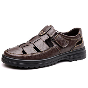 รองเท้าแตะผู้ชายสีน้ำตาลสีดำแบบติดเวลโคร สำหรับฤดูร้อน ไซส์ 38-48 ไซส์ใหญ่ ระบายอากาศได้ดี ทำจากหนัง - Product Image 5