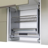 Cesto Elevatório Moderno para Armário de Cozinha com Vidro, Cromado e Função de Fechamento Suave - Acessório Elevador Retrátil