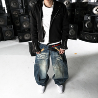 Jeans chinois OEM, fabrication streetwear, jeans super baggy pour hommes, effet délavé, denim vintage, pantalon avec patchs en velours côtelé, tendance