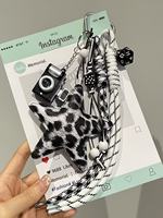 Aksesoris Gantungan Kunci Kamera Bunga Motif Leopard Cina Cinta Gadis Hadiah Kecil Bintang Fashion Gantungan Kunci Tali Anyaman Buatan Tangan Kustom