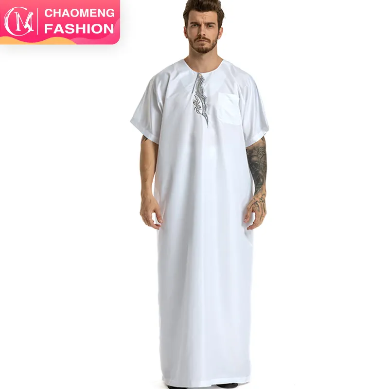 0008 # サウジアラビア男性シンプルなアバヤ半袖ソリッドラウンドカラーレトロローブ男性ジュバトーベイスラム教徒の服アバヤEID