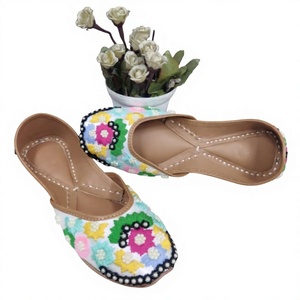 Indian Traditional Mixed Colors Flower Design Genuine Leather Customizable Casual Shoes Hook Loop Closure Flat Heel <b>Toe</b> Fashion - Product Image 6
