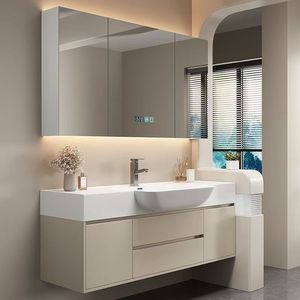 Mueble de baño estilo crema con <span class=keywords><strong>lavabo</strong></span> de cerámica de borde estrecho, ideal para apartamentos pequeños, combinación de <span class=keywords><strong>lavabo</strong></span> y mueble. - Product Image 3