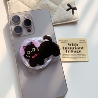 Support de téléphone portable rétractable en plastique magnétique en acrylique noir motif chat de dessin animé, accessoires portables pour iPhone
