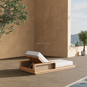 Sageliving Chaise longue de luxe moderne en teck Chaise longue de piscine en <span class=keywords><strong>bois</strong></span> incurvé pour hôtels jardins villas mobilier d'extérieur - Product Image 4