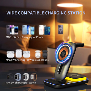 ที่ชาร์จไร้สายแบบเร็ว 4 in 1 15W พร้อมไฟกลางคืน ขายดี ชาร์จได้สำหรับโทรศัพท์มือถือ นาฬิกา และหูฟัง - Product Image 3