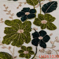 Tissu en dentelle de tulle perlé en velours français de luxe LH, broderie de haute qualité avec sequins pour robes de soirée femme, personnalisable OEM
