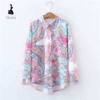 Chemise tendance pour femmes, style nouveau, imprimé floral printanier, col à revers ample, manches longues